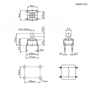 Схема KAN0611-0731Y 6x6x7.3 mm