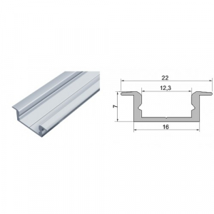 Схема ЛПВ7 — LED алюминиевый профиль врезной 7×16 мм, серебро