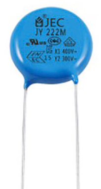 2200пф 300VAC 20% ClassY2 Y5V P = 7.5мм конденсатор JEC JY222M2FY5VS7.5L (арт. 210945)